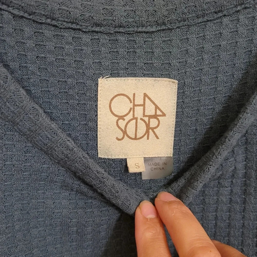 Chaser waffle knit teal long sleeve thermal top - Picture 3 of 7